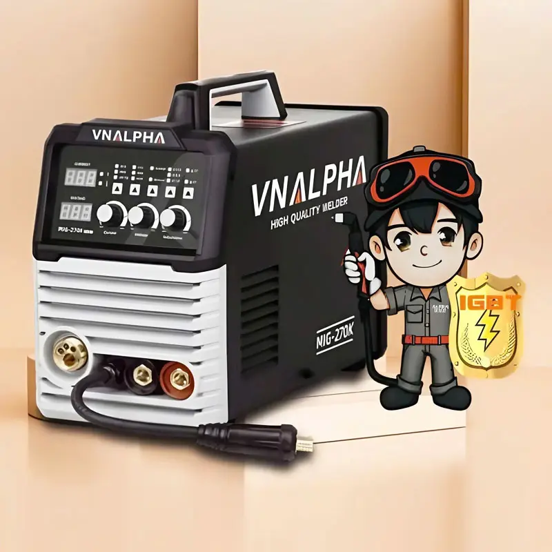 VNALPHA MIG-270K không dùng khí đầu liền cuộn 5 kg dây 0.8-1.0mm. Cấu hình 6 bo 8 IGBT input 220V & 380V đa chức năng MIG/MAG/MMA/TIG LIFT